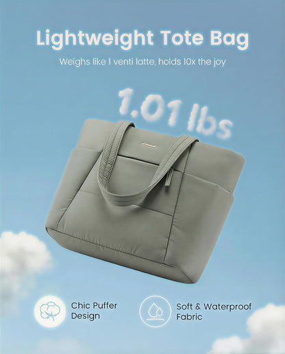 Puffer Tote Bag with 40oz Cup Holder Laptop Work Bag for Women | Lightweight Puffy Bag,Shoulder Bag for Teacher/Nurse,Includes Cosmetic Pouch,Everyday Carry & Travel Ready