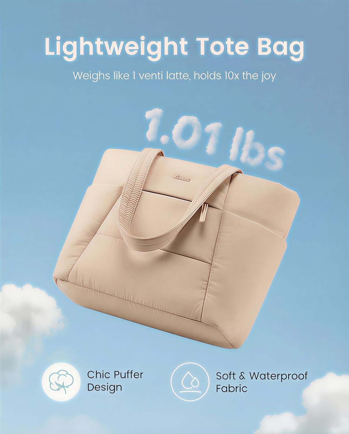 Puffer Tote Bag with 40oz Cup Holder Laptop Work Bag for Women | Lightweight Puffy Bag,Shoulder Bag for Teacher/Nurse,Includes Cosmetic Pouch,Everyday Carry & Travel Ready