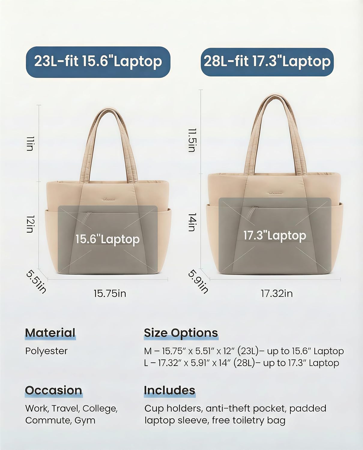 Puffer Tote Bag with 40oz Cup Holder Laptop Work Bag for Women | Lightweight Puffy Bag,Shoulder Bag for Teacher/Nurse,Includes Cosmetic Pouch,Everyday Carry & Travel Ready