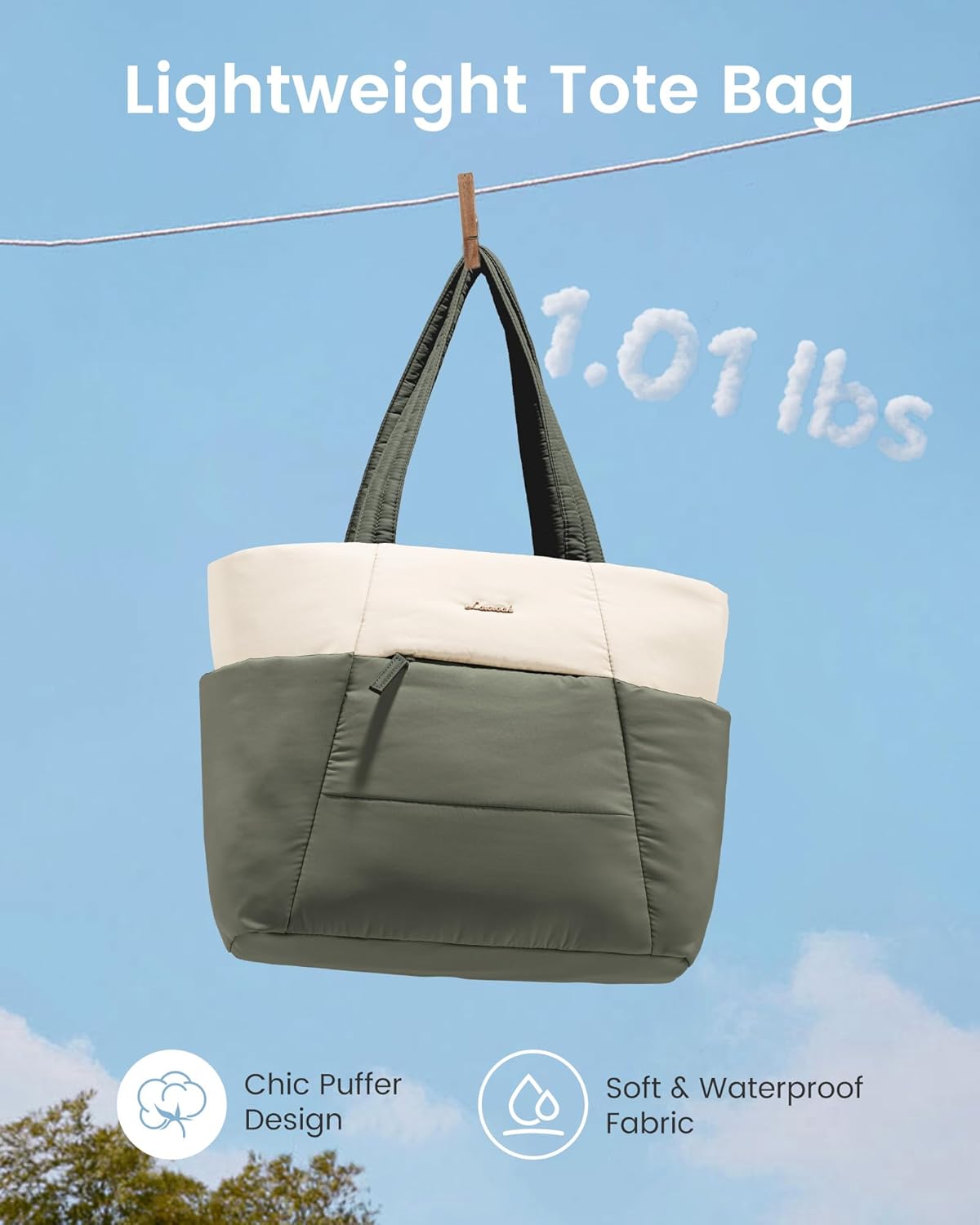 Puffer Tote Bag with 40oz Cup Holder Laptop Work Bag for Women | Lightweight Puffy Bag,Shoulder Bag for Teacher/Nurse,Includes Cosmetic Pouch,Everyday Carry & Travel Ready