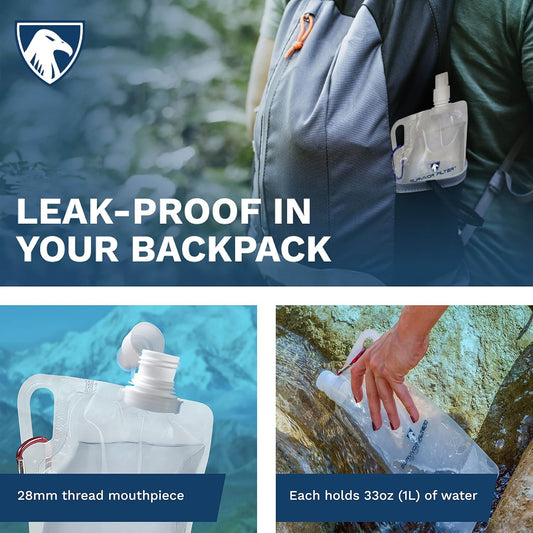 Clear Collapsible Water Bottles - Travel, Hiking, Foldable, BPA-Free - 2 x