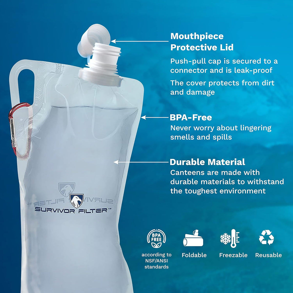Clear Collapsible Water Bottles - Travel, Hiking, Foldable, BPA-Free - 2 x