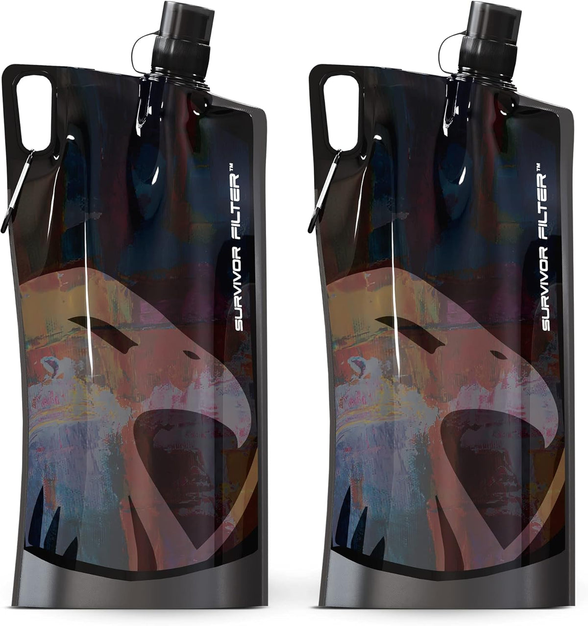 Clear Collapsible Water Bottles - Travel, Hiking, Foldable, BPA-Free - 2 x