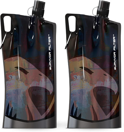Clear Collapsible Water Bottles - Travel, Hiking, Foldable, BPA-Free - 2 x
