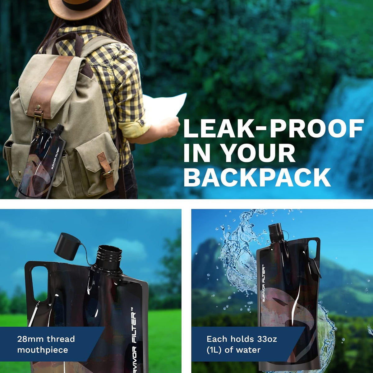 Clear Collapsible Water Bottles - Travel, Hiking, Foldable, BPA-Free - 2 x
