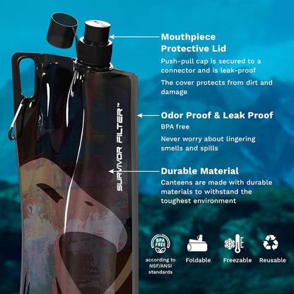 Clear Collapsible Water Bottles - Travel, Hiking, Foldable, BPA-Free - 2 x