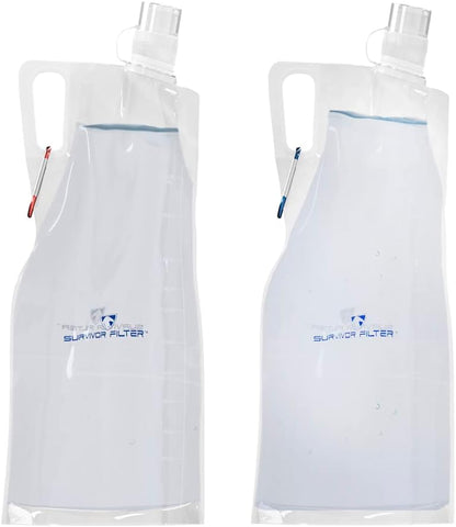 Clear Collapsible Water Bottles - Travel, Hiking, Foldable, BPA-Free - 2 x