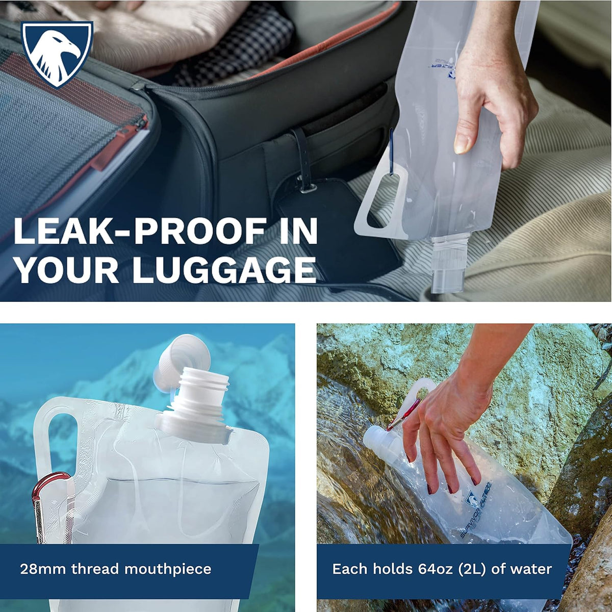 Clear Collapsible Water Bottles - Travel, Hiking, Foldable, BPA-Free - 2 x