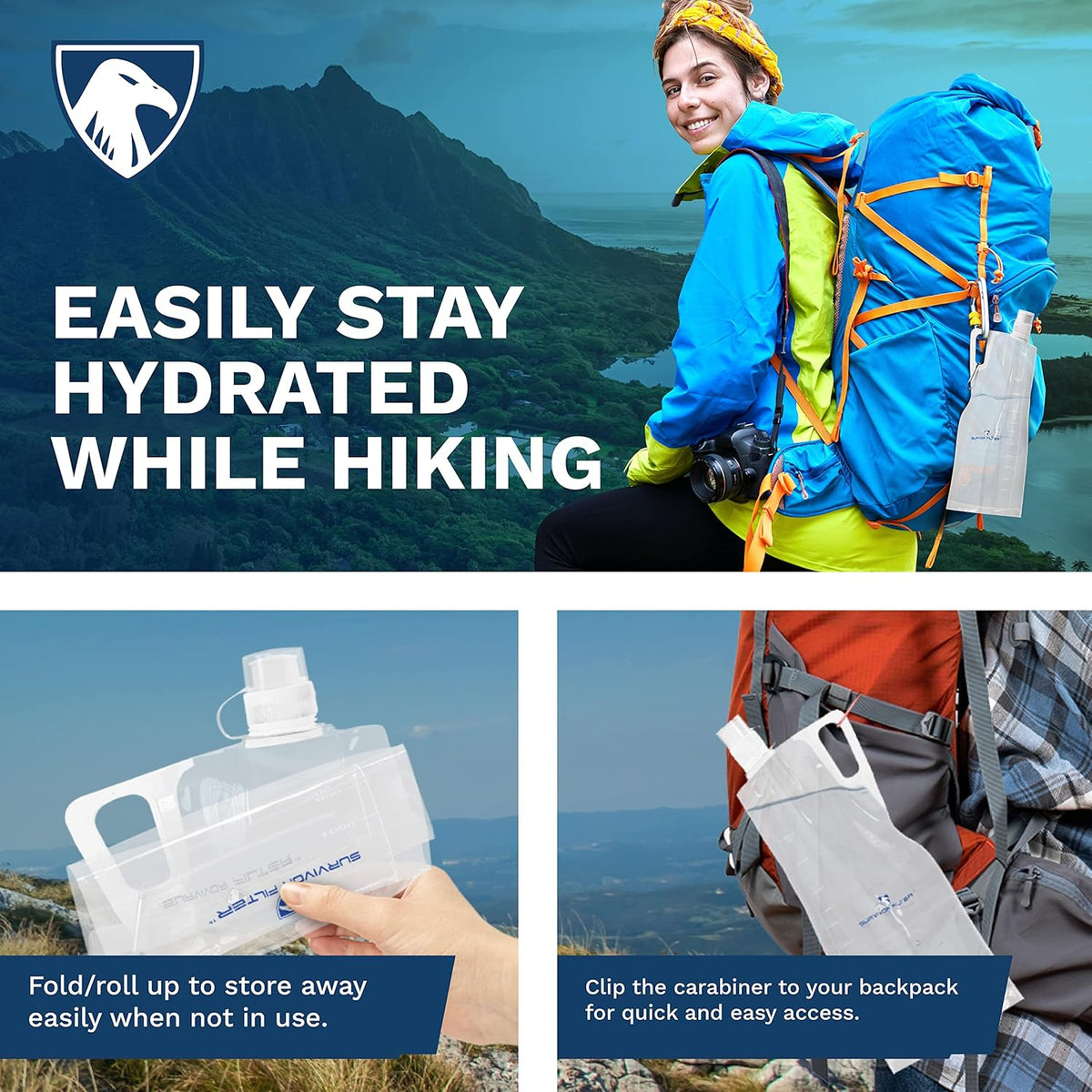 Clear Collapsible Water Bottles - Travel, Hiking, Foldable, BPA-Free - 2 x