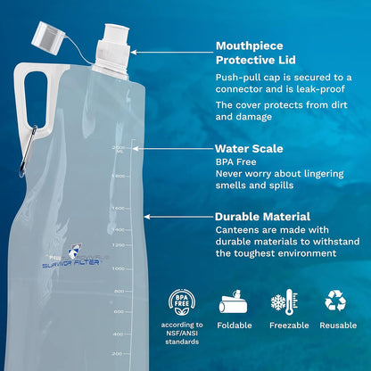 Clear Collapsible Water Bottles - Travel, Hiking, Foldable, BPA-Free - 2 x