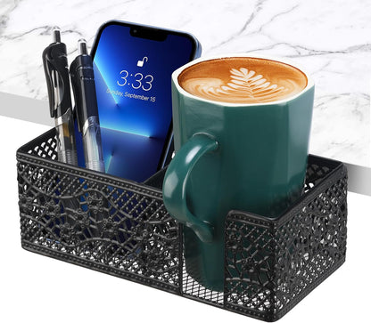 Under Desk Cup Holder, Clamp on Cup Holder Clip Desk Organizer Phone Stand | Desk organizer with pencil holder clamp on side, under desk hanging organizer storage, cup holder for desk phone stand holder