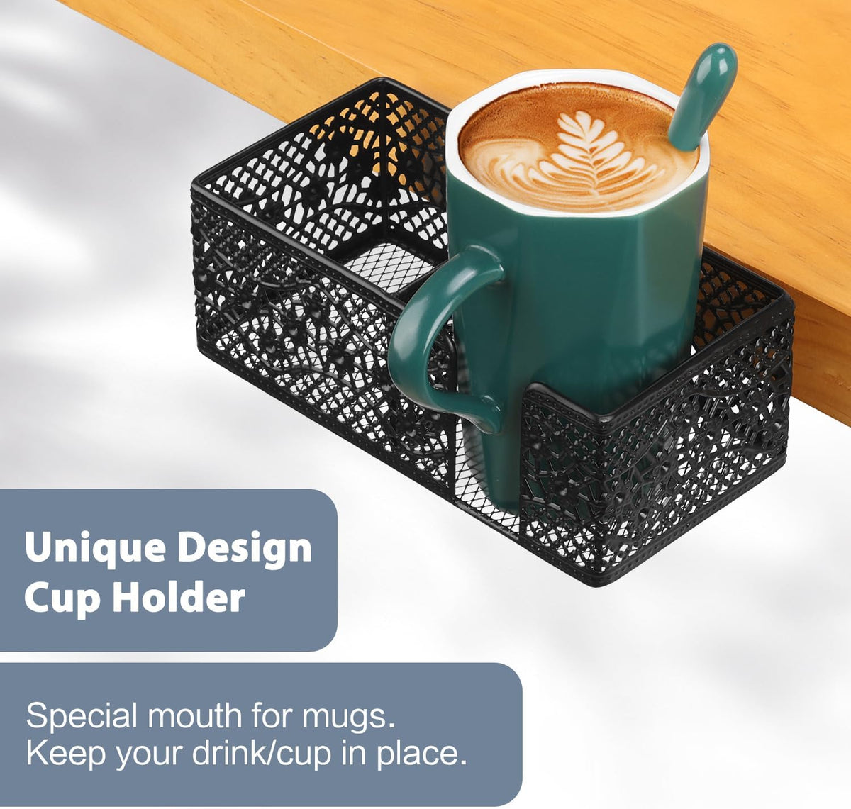 Under Desk Cup Holder, Clamp on Cup Holder Clip Desk Organizer Phone Stand | Desk organizer with pencil holder clamp on side, under desk hanging organizer storage, cup holder for desk phone stand holder