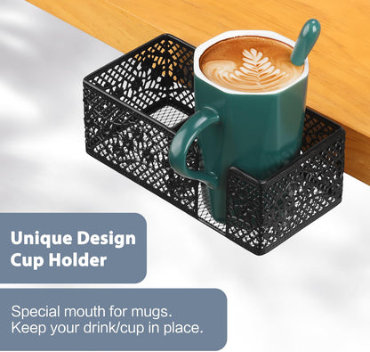 Under Desk Cup Holder, Clamp on Cup Holder Clip Desk Organizer Phone Stand | Desk organizer with pencil holder clamp on side, under desk hanging organizer storage, cup holder for desk phone stand holder