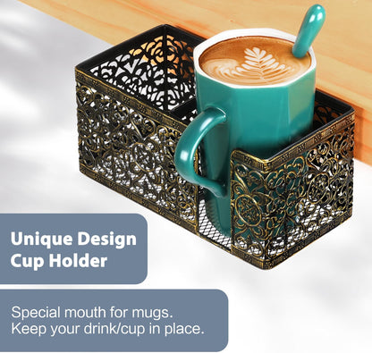 Under Desk Cup Holder, Clamp on Cup Holder Clip Desk Organizer Phone Stand | Desk organizer with pencil holder clamp on side, under desk hanging organizer storage, cup holder for desk phone stand holder