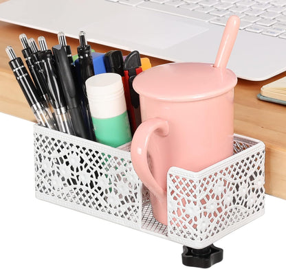Under Desk Cup Holder, Clamp on Cup Holder Clip Desk Organizer Phone Stand | Desk organizer with pencil holder clamp on side, under desk hanging organizer storage, cup holder for desk phone stand holder