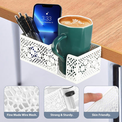 Under Desk Cup Holder, Clamp on Cup Holder Clip Desk Organizer Phone Stand | Desk organizer with pencil holder clamp on side, under desk hanging organizer storage, cup holder for desk phone stand holder