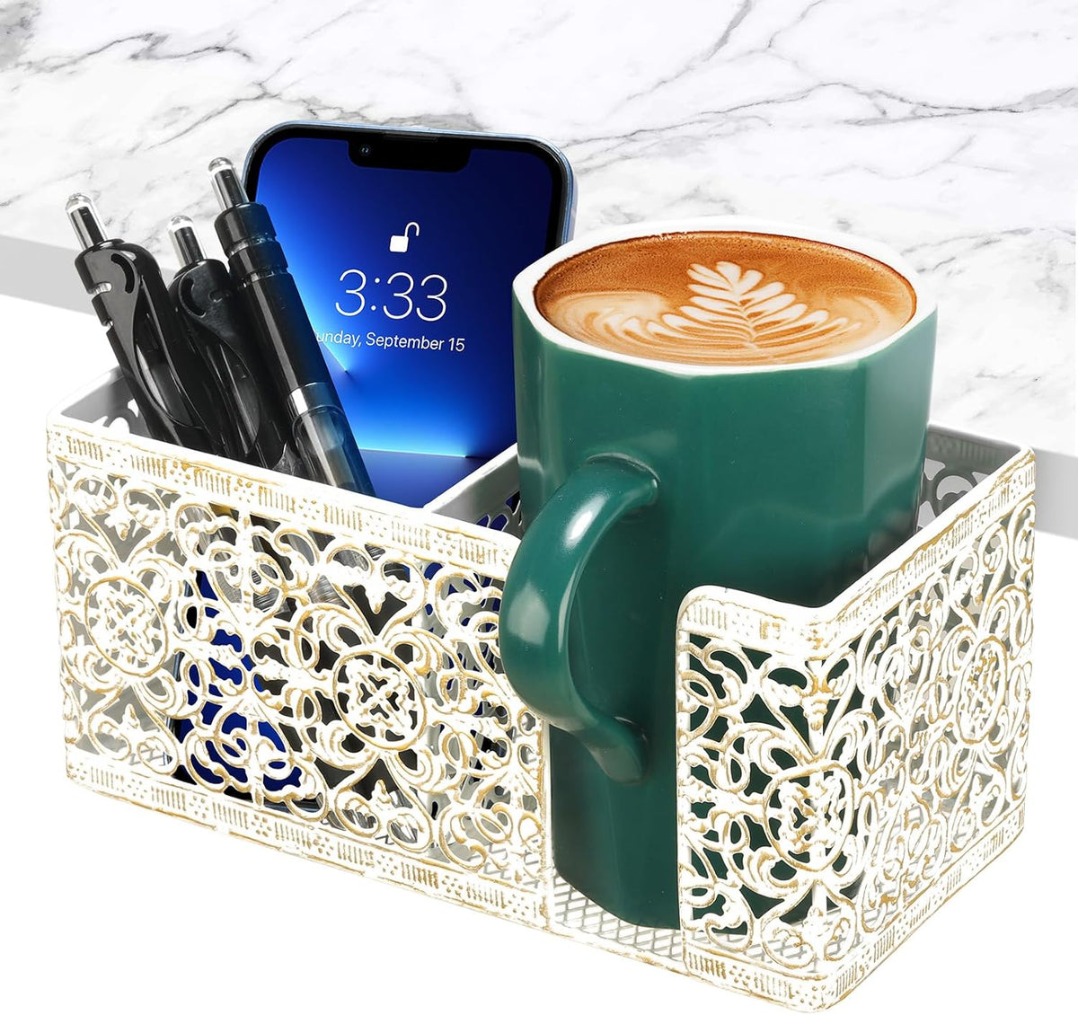 Under Desk Cup Holder, Clamp on Cup Holder Clip Desk Organizer Phone Stand | Desk organizer with pencil holder clamp on side, under desk hanging organizer storage, cup holder for desk phone stand holder