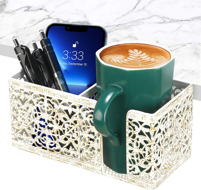 Under Desk Cup Holder, Clamp on Cup Holder Clip Desk Organizer Phone Stand | Desk organizer with pencil holder clamp on side, under desk hanging organizer storage, cup holder for desk phone stand holder