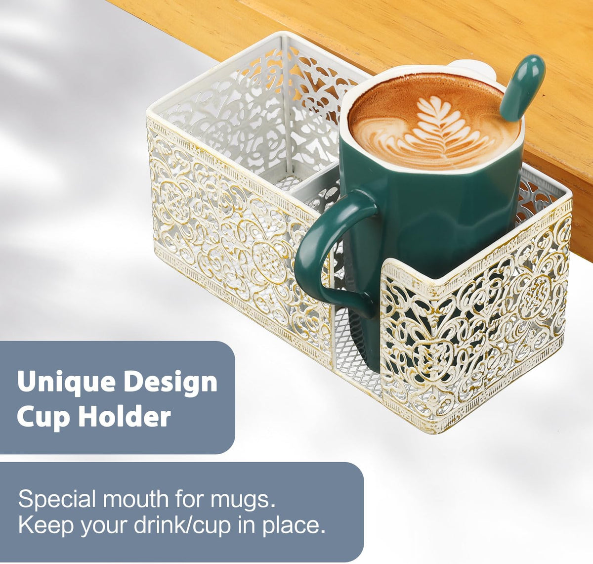 Under Desk Cup Holder, Clamp on Cup Holder Clip Desk Organizer Phone Stand | Desk organizer with pencil holder clamp on side, under desk hanging organizer storage, cup holder for desk phone stand holder