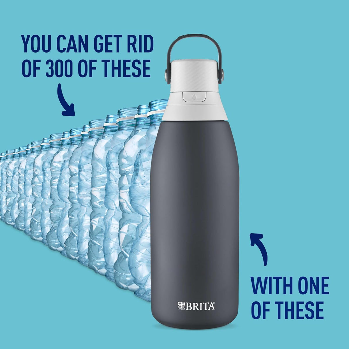 Stainless Steel Premium Filtering Water Bottle, BPA-Free, Reusable, Insulated, Replaces 300 Plastic Water Bottles, Filter Lasts 2 Months or 40 Gallons, Includes 1 Filter, Carbon - 32 oz