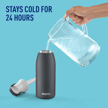 Stainless Steel Premium Filtering Water Bottle, BPA-Free, Reusable, Insulated, Replaces 300 Plastic Water Bottles, Filter Lasts 2 Months or 40 Gallons, Includes 1 Filter, Carbon - 32 oz