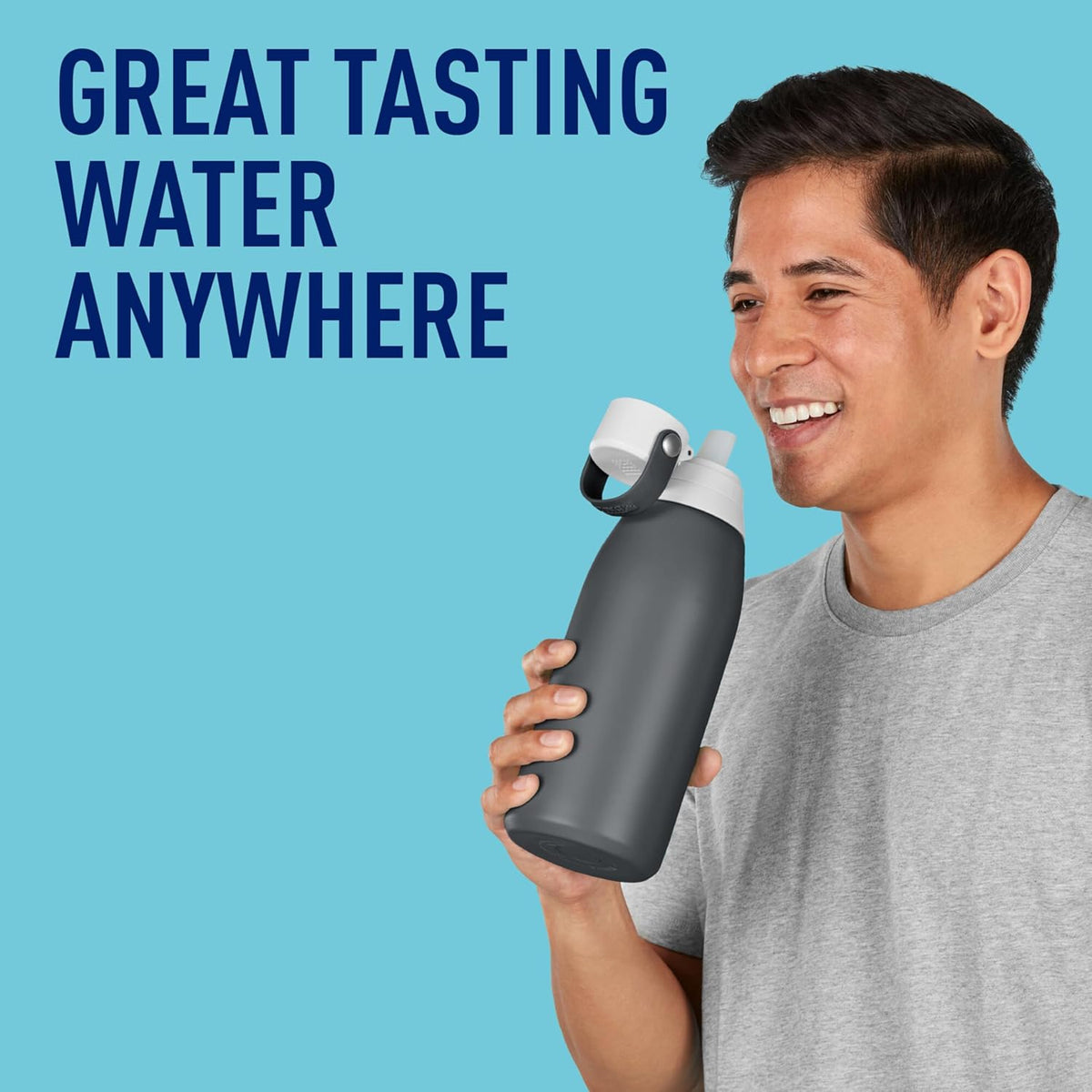 Stainless Steel Premium Filtering Water Bottle, BPA-Free, Reusable, Insulated, Replaces 300 Plastic Water Bottles, Filter Lasts 2 Months or 40 Gallons, Includes 1 Filter, Carbon - 32 oz