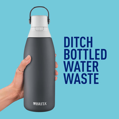 Stainless Steel Premium Filtering Water Bottle, BPA-Free, Reusable, Insulated, Replaces 300 Plastic Water Bottles, Filter Lasts 2 Months or 40 Gallons, Includes 1 Filter, Carbon - 32 oz