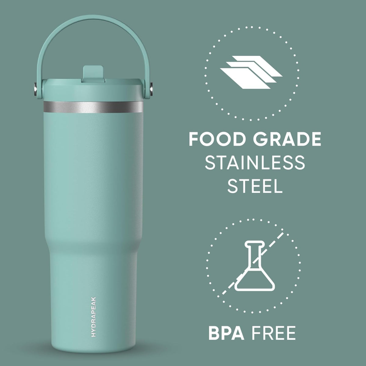 Nomad 32oz Stainless Steel Insulated Travel Tumbler with Handle & Straw Lid, Leakproof, Cupholder Friendly, Gym, Travel & Everyday Hydration, Cold 24 Hours (Pale Sage)