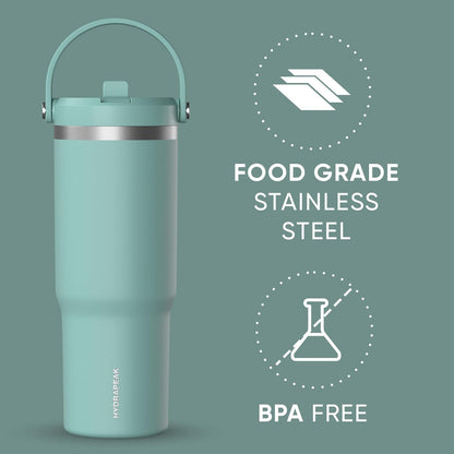 Nomad 32oz Stainless Steel Insulated Travel Tumbler with Handle & Straw Lid, Leakproof, Cupholder Friendly, Gym, Travel & Everyday Hydration, Cold 24 Hours (Pale Sage)