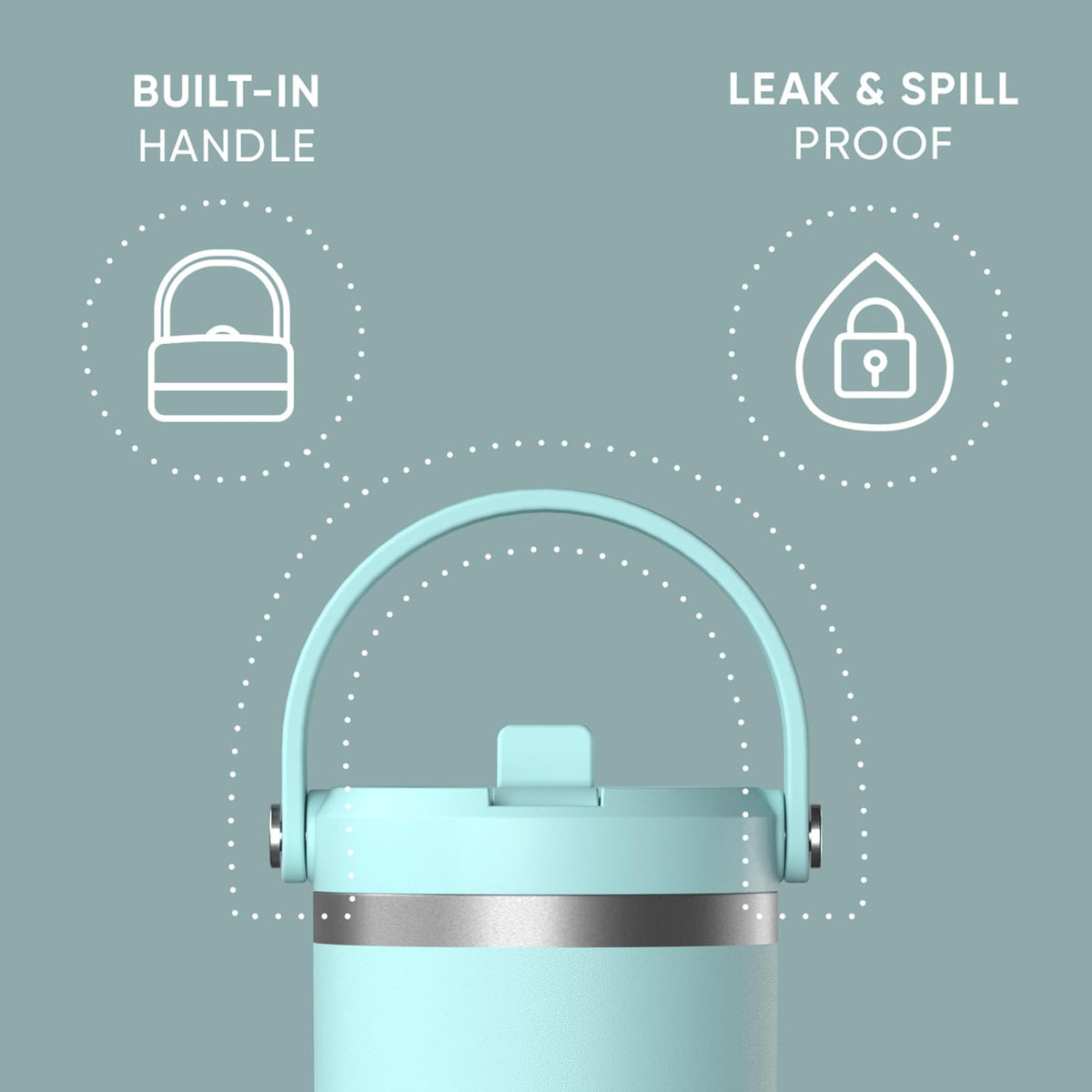 Nomad 32oz Stainless Steel Insulated Travel Tumbler with Handle & Straw Lid, Leakproof, Cupholder Friendly, Gym, Travel & Everyday Hydration, Cold 24 Hours (Pale Sage)
