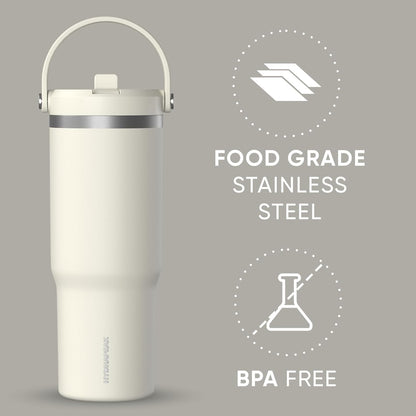 Nomad 32oz Stainless Steel Insulated Travel Tumbler with Handle & Straw Lid, Leakproof, Cupholder Friendly, Gym, Travel & Everyday Hydration, Cold 24 Hours (Pale Sage)