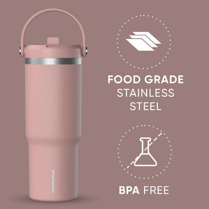 Nomad 32oz Stainless Steel Insulated Travel Tumbler with Handle & Straw Lid, Leakproof, Cupholder Friendly, Gym, Travel & Everyday Hydration, Cold 24 Hours (Pale Sage)