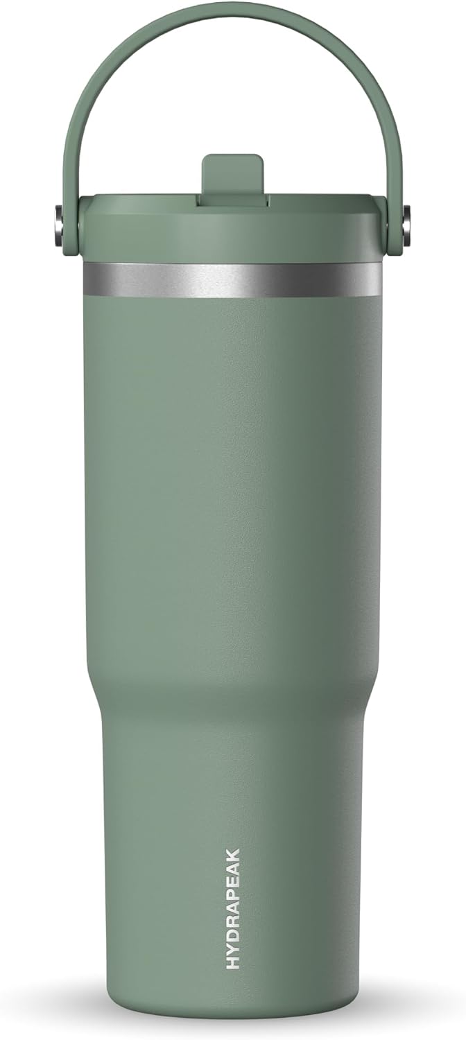 Nomad 32oz Stainless Steel Insulated Travel Tumbler with Handle & Straw Lid, Leakproof, Cupholder Friendly, Gym, Travel & Everyday Hydration, Cold 24 Hours (Pale Sage)