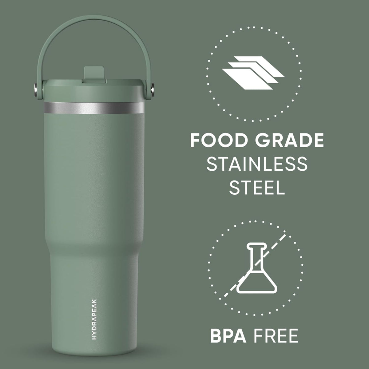 Nomad 32oz Stainless Steel Insulated Travel Tumbler with Handle & Straw Lid, Leakproof, Cupholder Friendly, Gym, Travel & Everyday Hydration, Cold 24 Hours (Pale Sage)