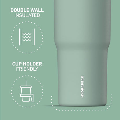 Nomad 32oz Stainless Steel Insulated Travel Tumbler with Handle & Straw Lid, Leakproof, Cupholder Friendly, Gym, Travel & Everyday Hydration, Cold 24 Hours (Pale Sage)