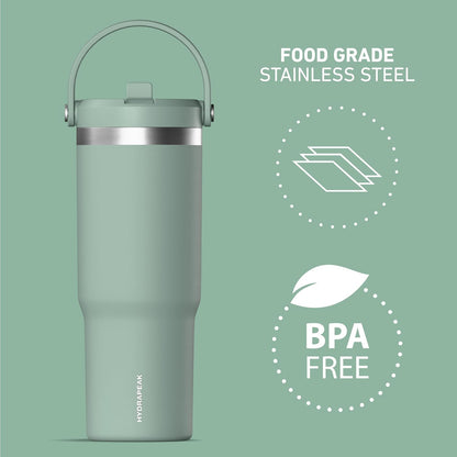 Nomad 32oz Stainless Steel Insulated Travel Tumbler with Handle & Straw Lid, Leakproof, Cupholder Friendly, Gym, Travel & Everyday Hydration, Cold 24 Hours (Pale Sage)