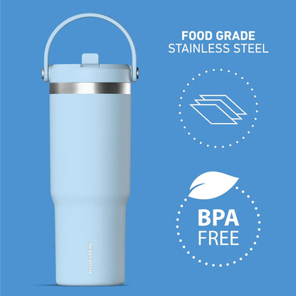 Nomad 32oz Stainless Steel Insulated Travel Tumbler with Handle & Straw Lid, Leakproof, Cupholder Friendly, Gym, Travel & Everyday Hydration, Cold 24 Hours (Pale Sage)