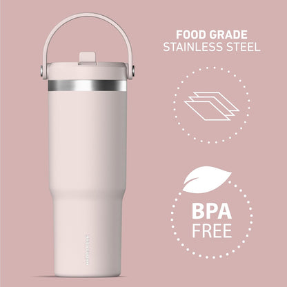 Nomad 32oz Stainless Steel Insulated Travel Tumbler with Handle & Straw Lid, Leakproof, Cupholder Friendly, Gym, Travel & Everyday Hydration, Cold 24 Hours (Pale Sage)