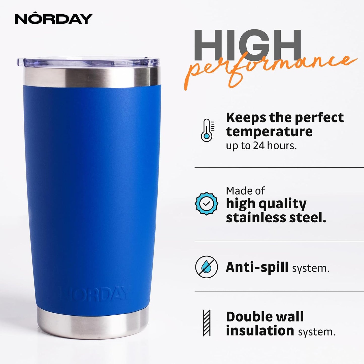 Tumbler Cup with Lid - 20oz Blue - Vacuum Insulated Stainless Steel - Keeps Temperature Up to 24hr - Anti Spill Lid
