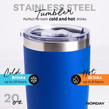 Tumbler Cup with Lid - 20oz Blue - Vacuum Insulated Stainless Steel - Keeps Temperature Up to 24hr - Anti Spill Lid