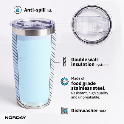 Tumbler Cup with Lid - 20oz Blue - Vacuum Insulated Stainless Steel - Keeps Temperature Up to 24hr - Anti Spill Lid