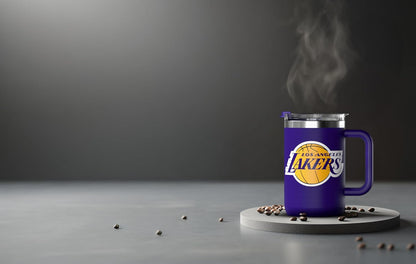 NBA Officially Licensed Los Angeles Lakers 18oz Insulated Coffee & Tea Mug with Flip Sip Lid & Handle, Stainless Steel Travel Mug