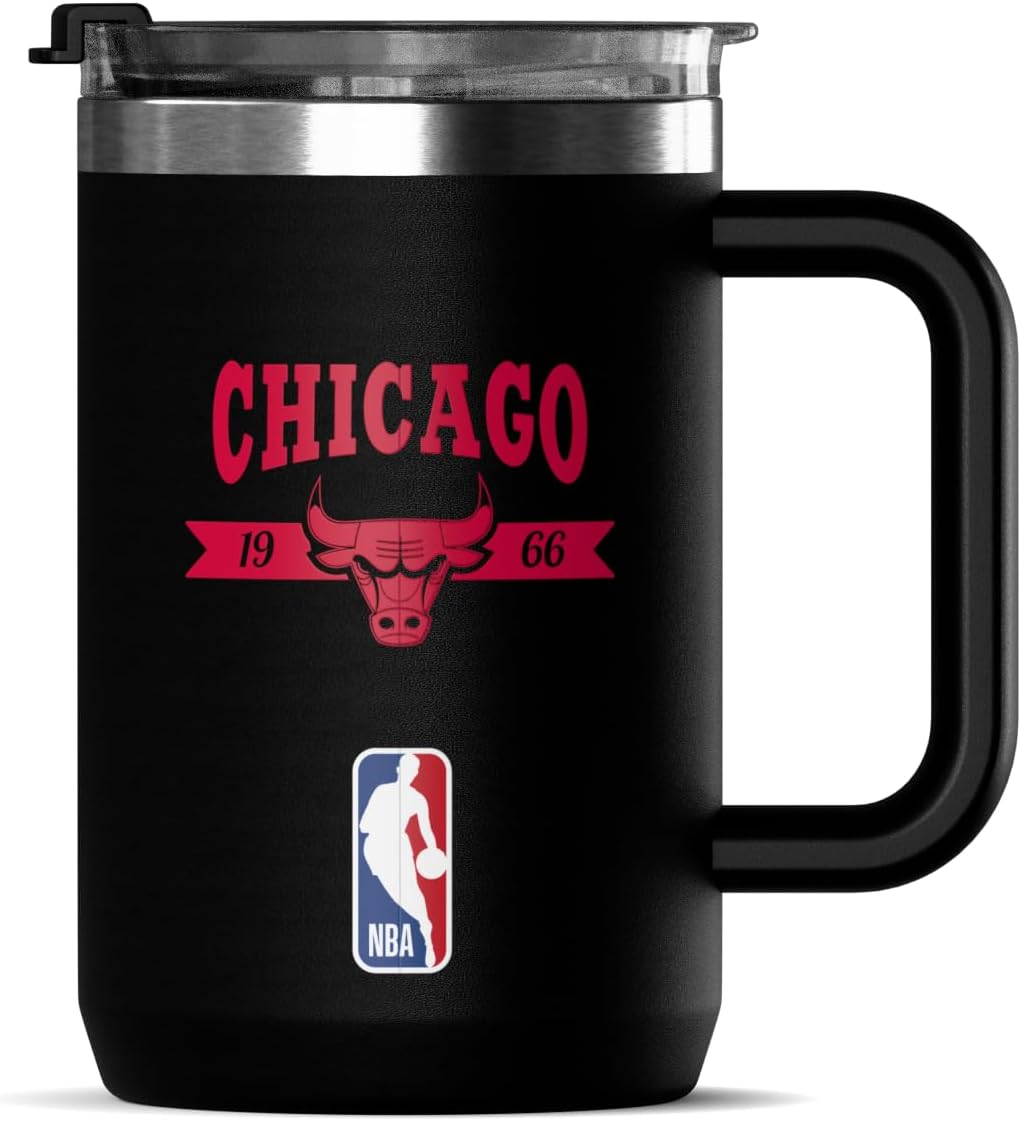 NBA Officially Licensed Los Angeles Lakers 18oz Insulated Coffee & Tea Mug with Flip Sip Lid & Handle, Stainless Steel Travel Mug