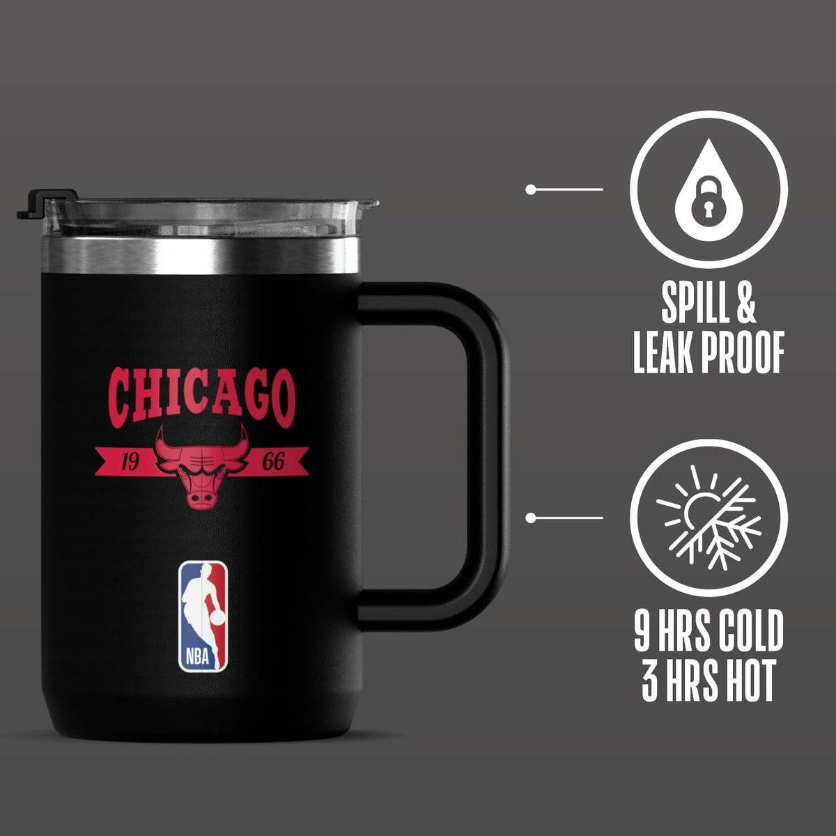 NBA Officially Licensed Los Angeles Lakers 18oz Insulated Coffee & Tea Mug with Flip Sip Lid & Handle, Stainless Steel Travel Mug
