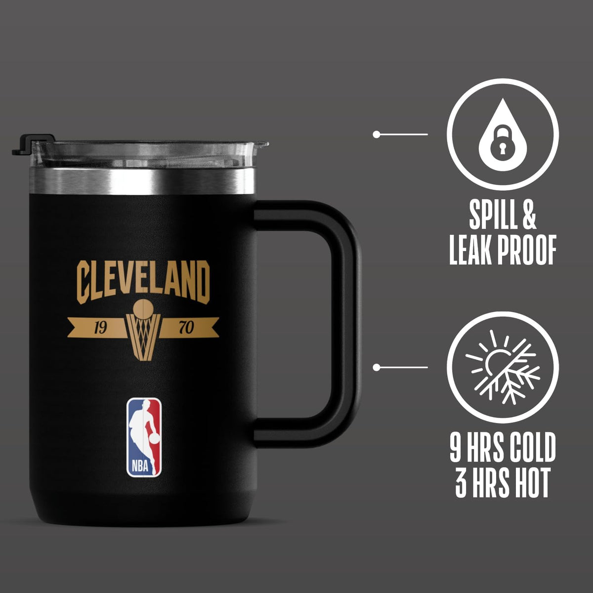 NBA Officially Licensed Los Angeles Lakers 18oz Insulated Coffee & Tea Mug with Flip Sip Lid & Handle, Stainless Steel Travel Mug