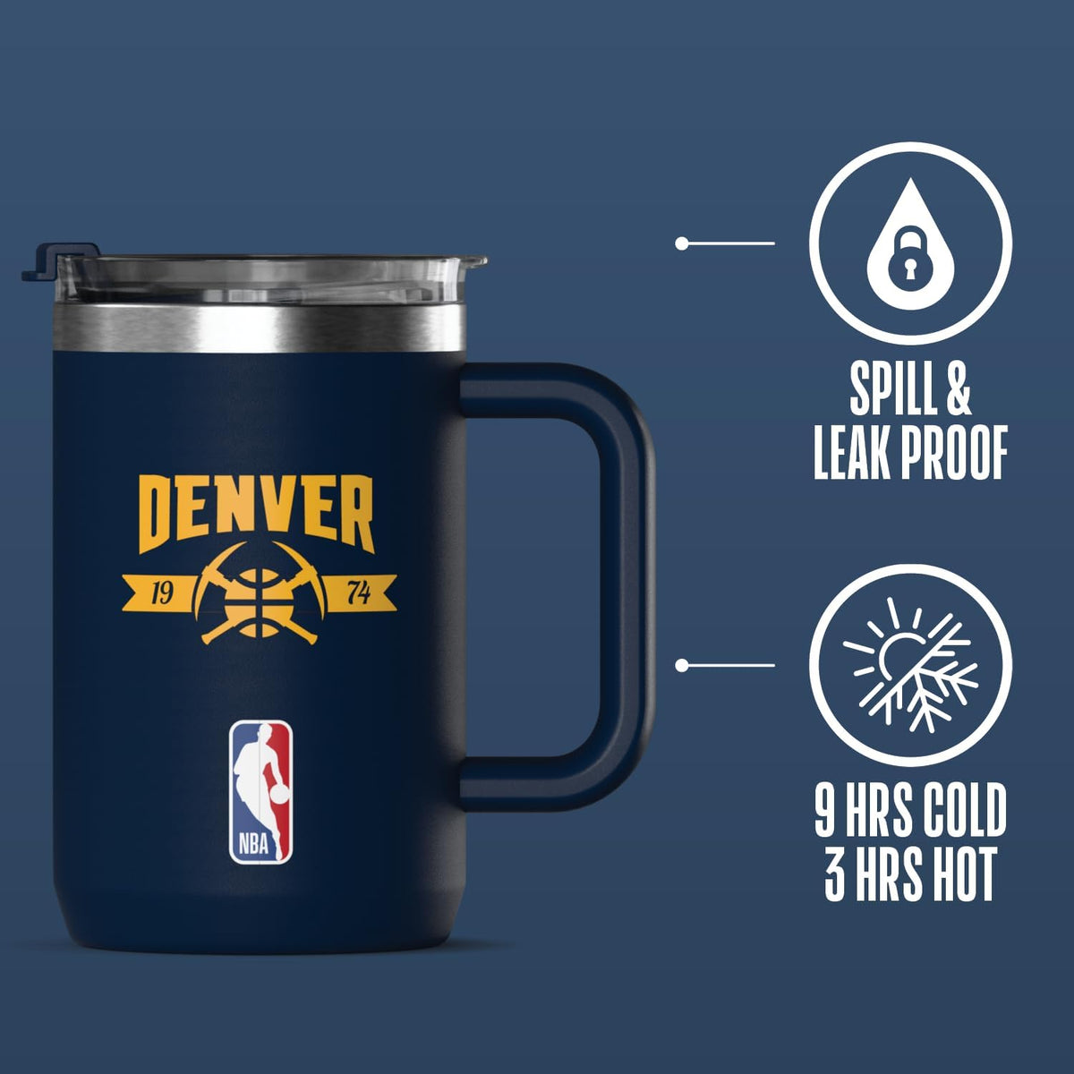 NBA Officially Licensed Los Angeles Lakers 18oz Insulated Coffee & Tea Mug with Flip Sip Lid & Handle, Stainless Steel Travel Mug