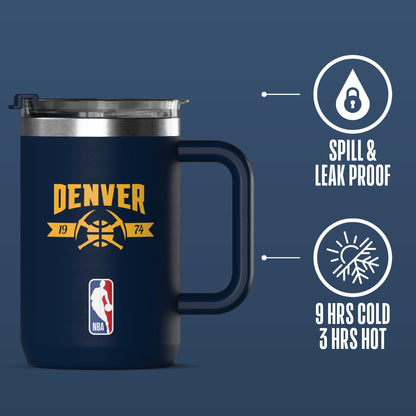 NBA Officially Licensed Los Angeles Lakers 18oz Insulated Coffee & Tea Mug with Flip Sip Lid & Handle, Stainless Steel Travel Mug