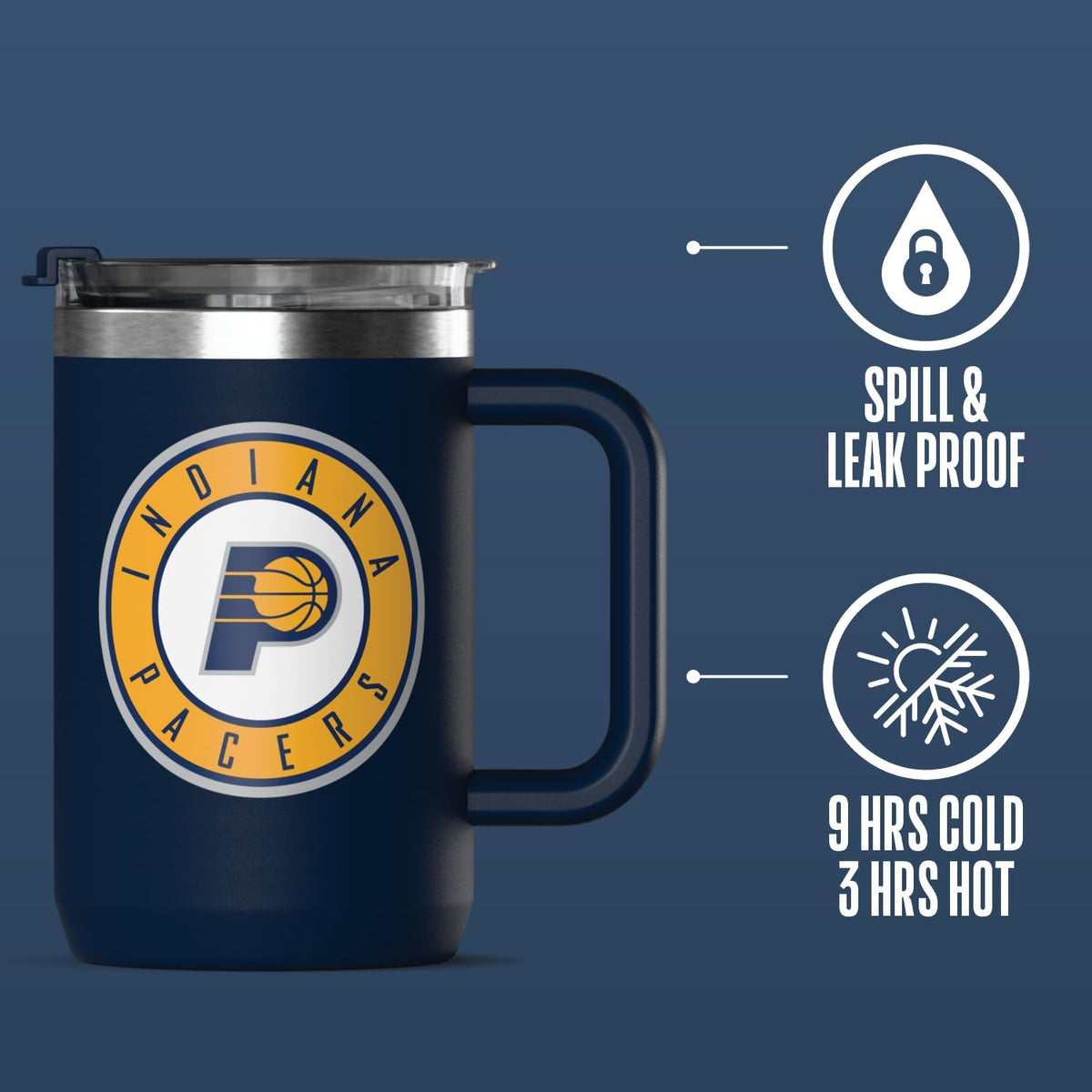 NBA Officially Licensed Los Angeles Lakers 18oz Insulated Coffee & Tea Mug with Flip Sip Lid & Handle, Stainless Steel Travel Mug
