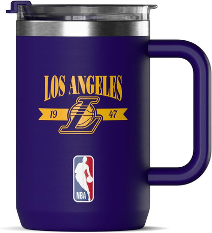 NBA Officially Licensed Los Angeles Lakers 18oz Insulated Coffee & Tea Mug with Flip Sip Lid & Handle, Stainless Steel Travel Mug