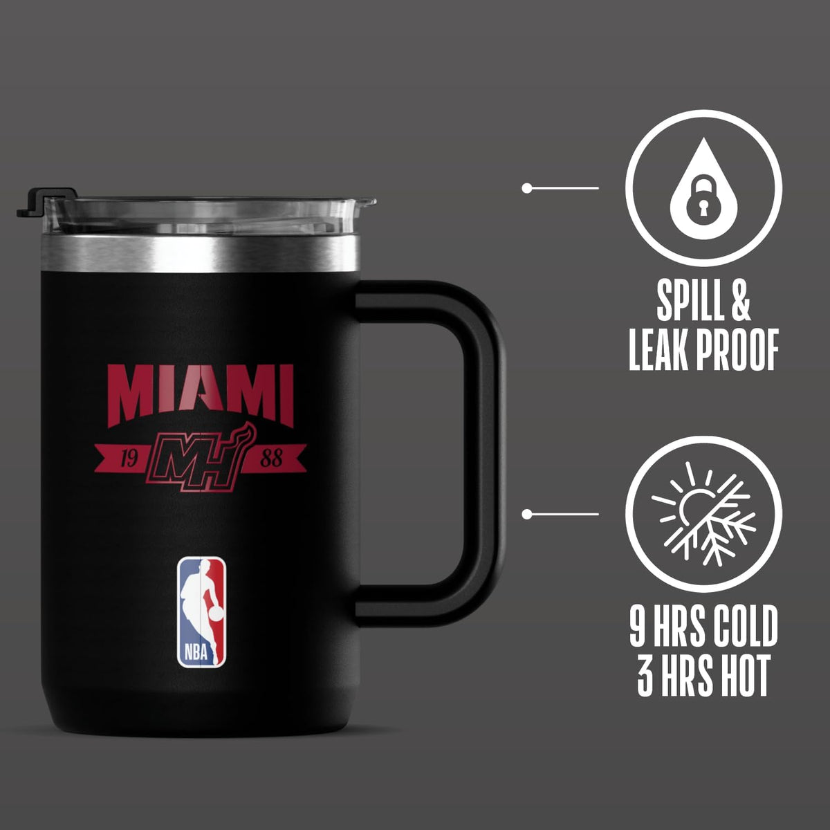 NBA Officially Licensed Los Angeles Lakers 18oz Insulated Coffee & Tea Mug with Flip Sip Lid & Handle, Stainless Steel Travel Mug